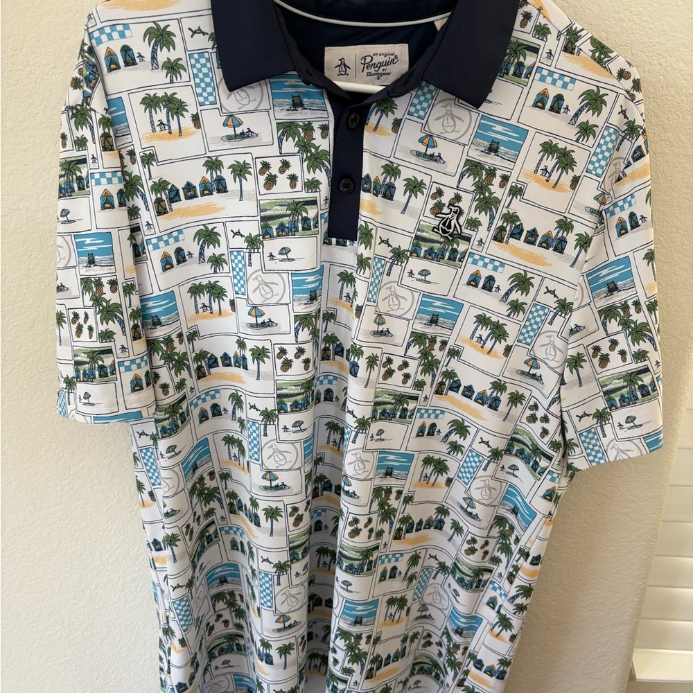 Original Penguin Blue and White Geometric Polo Shirt